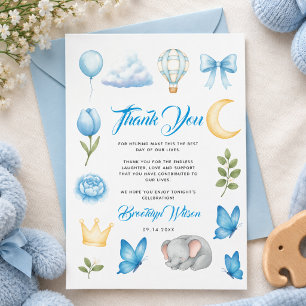 Carte De Remerciements Éléphant Bleu Aquarelle   Baby Shower Garçon