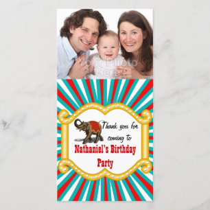 Carte De Remerciements Elephant Circus Frame Enfants Garçons fête d'anniv