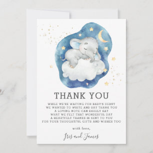 Carte De Remerciements Eléphant couché Twinkle Star Baby shower garçon