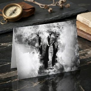 Carte De Remerciements Éléphant d'Afrique Aquarelle Noir et Blanc