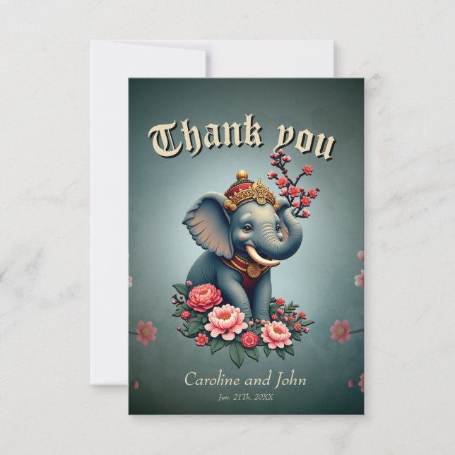 Carte De Remerciements Eléphant dans une mer de ​ fleurs ​. (Devant)