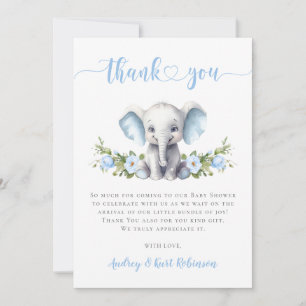 Carte De Remerciements Éléphant Floral Bleu Bébé Garçon Little Peanut Sho