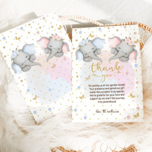 Carte De Remerciements Éléphant Floral Rose Bleu Révélation du Sexe