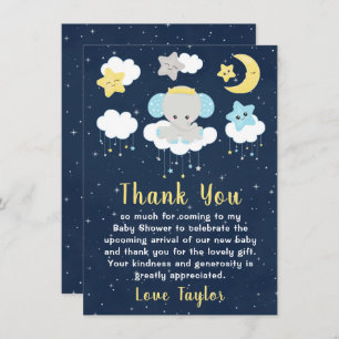 Carte De Remerciements Eléphant Jaune et Baby shower de marine
