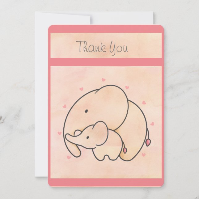 Carte De Remerciements Eléphant maman et bébé (Devant)