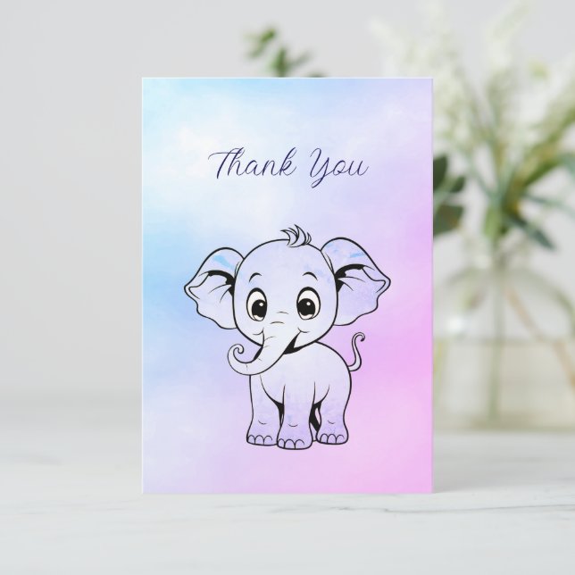 Carte de remerciements Eléphant mignon (Debout devant)