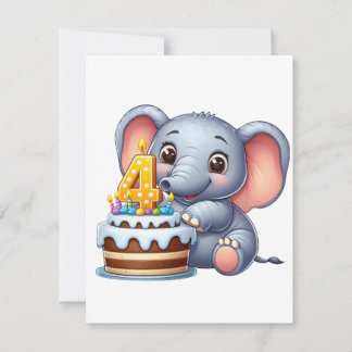 Carte De Remerciements Éléphant Mignon 4ème Anniversaire