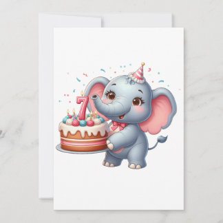 Carte De Remerciements Éléphant Mignon 7ème Anniversaire
