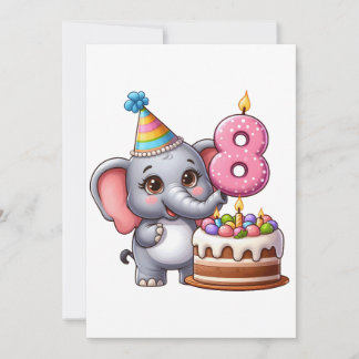 Carte De Remerciements Éléphant Mignon 8ème Anniversaire