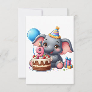 Carte De Remerciements Éléphant Mignon 9ème Anniversaire