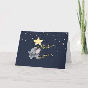 Carte De Remerciements Éléphant Mignon & Ballon Sous la Nuit Étincelante
