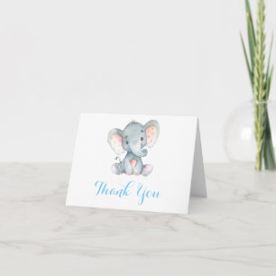Carte De Remerciements Éléphant Mignon Bébé Garçon Bleu et Gris