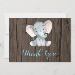 Carte De Remerciements Éléphant Mignon Bébé Garçon Bleu et Gris