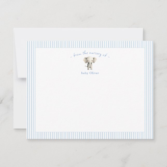 Carte De Remerciements Éléphant mignon bordure bleue Petit Garçon  (Devant)