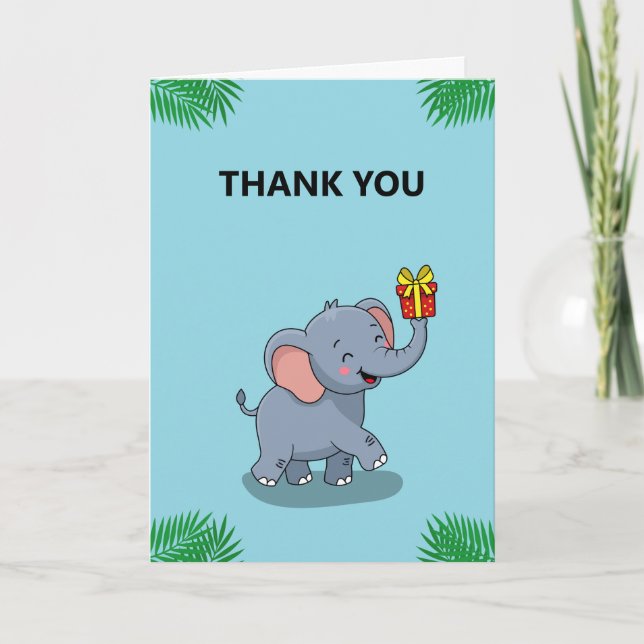 Carte De Remerciements Éléphant Mignon Portant un Cadeau (Devant)