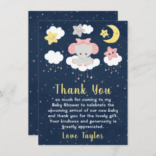 Carte De Remerciements Elephant rose et Baby shower de marine