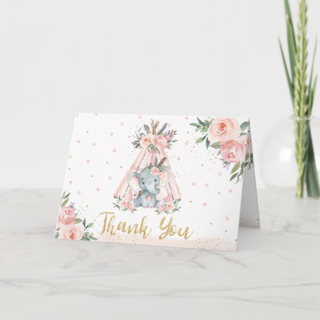 Carte De Remerciements Eléphant tribal mignon Baby shower d'anniversaire  (Devant)