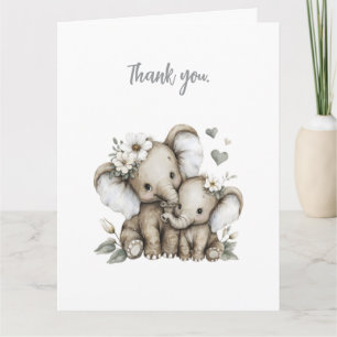 Carte De Remerciements Éléphants Bébé Fille Mignons à l'Aquarelle avec de