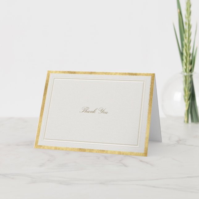Carte De Remerciements Elevated Gold Ecru Modern Classic Formal Wedding (Devant)