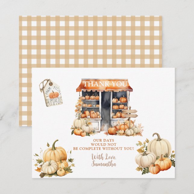 Carte De Remerciements Elle est hors du marché Shower de citrouille autom (Devant / Derrière)