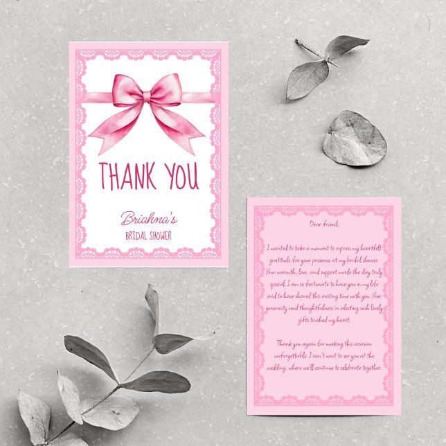 Carte De Remerciements Elle noue le nœud rose mariage enterrement de vie  (She's tying the knot pink bow bridal shower thank you cards)