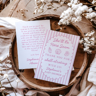 Carte De Remerciements Elle sera bientôt là Fête de bébé Coquilles roses