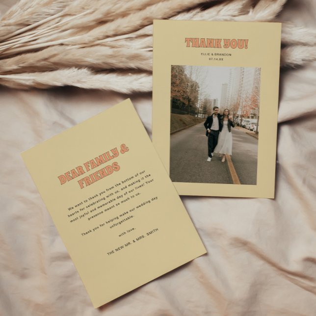 Carte De Remerciements ELLIE Retro Moderne & Gras Mariage Photo (Créateur téléchargé)