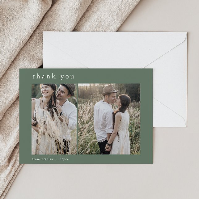 Carte De Remerciements EMELIA Flat Nature Bois rustique 2 Mariage photo (EMELIA Flat Nature Rustic Woodland 2 Photo Wedding Thank You Card)
