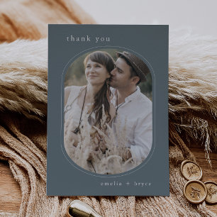 Carte De Remerciements EMELIA Flat Navy Rustic Minimal Boho Photo Mariage