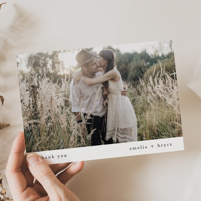 Carte De Remerciements EMELIA Flat Rustic Simple Modern Photo Mariage (EMELIA Flat Rustic Simple Modern Photo Wedding Thank You Card)