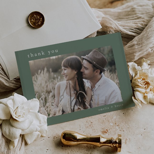 Carte De Remerciements EMELIA Flat Woodland Nature Forest Mariage photo (EMELIA Flat Woodland Nature Forest Photo Wedding Thank You Card)