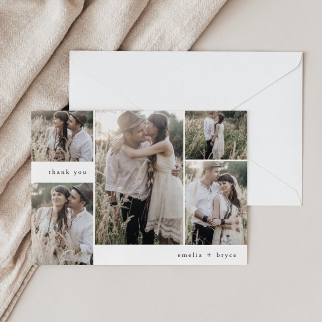 Carte De Remerciements EMELIA Mariage Multi Photo Bohème Moderne Simple P (EMELIA Flat Simple Modern Boho Multi Photo Wedding Thank You Card)