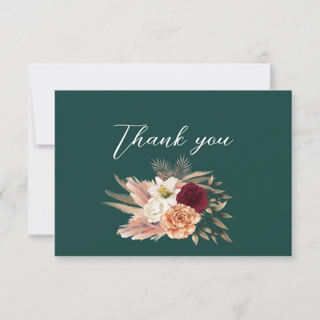 Carte De Remerciements Emerald Burgundy Mariage (Devant)