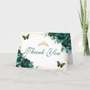 Carte De Remerciements Emerald Floral Quinceañera