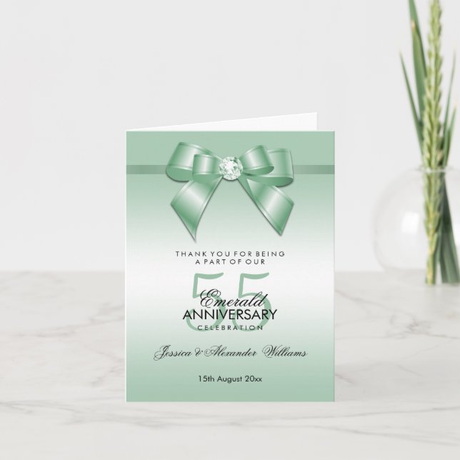 Carte De Remerciements Emerald Gem Bow & Ribbon 55e anniversaire de Maria (Devant)