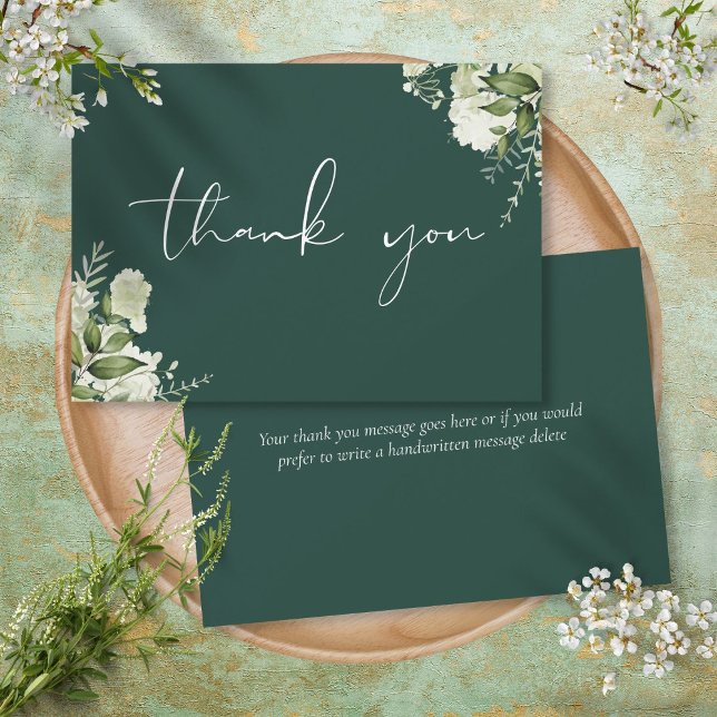 Carte De Remerciements Emerald Green Botanical Floral Élégant Script (Emerald Green Botanical Floral Elegant Script Thank You Card)