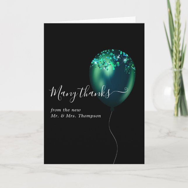 Carte De Remerciements Emerald Green Confetti Balloon Mariage Photo (Devant)