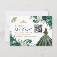Emerald Green Dresses Quinceañera QR RSVP Card