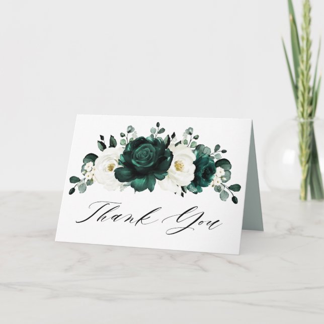 Carte De Remerciements Emerald Green Eucalyptus Blanc Floral Mariage (Devant)
