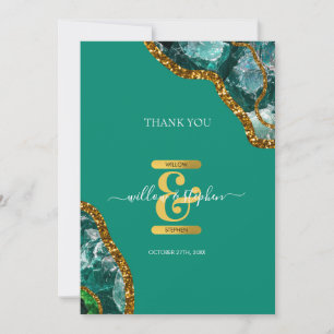 Carte De Remerciements Emerald Green & Gold Agate Parties scintillant Mon