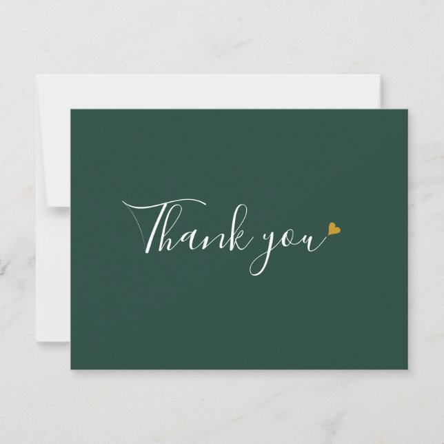 Carte De Remerciements Emerald Green Gold Heart Chic Script Business (Devant)