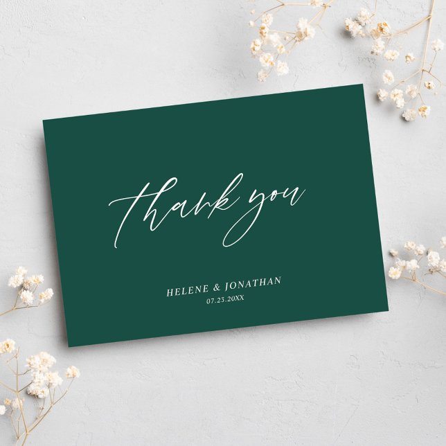 Carte De Remerciements Emerald Green Minimal Mariage moderne (Emerald Green Minimal Modern Wedding Thank You Card)