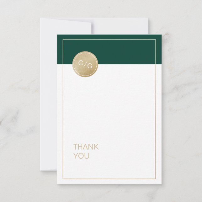 Carte De Remerciements Emerald green minimalist contemporain pari thank y (Devant)