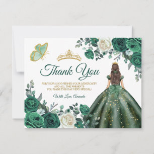 Carte De Remerciements Emerald Green robes Quinceañera Gold Crown