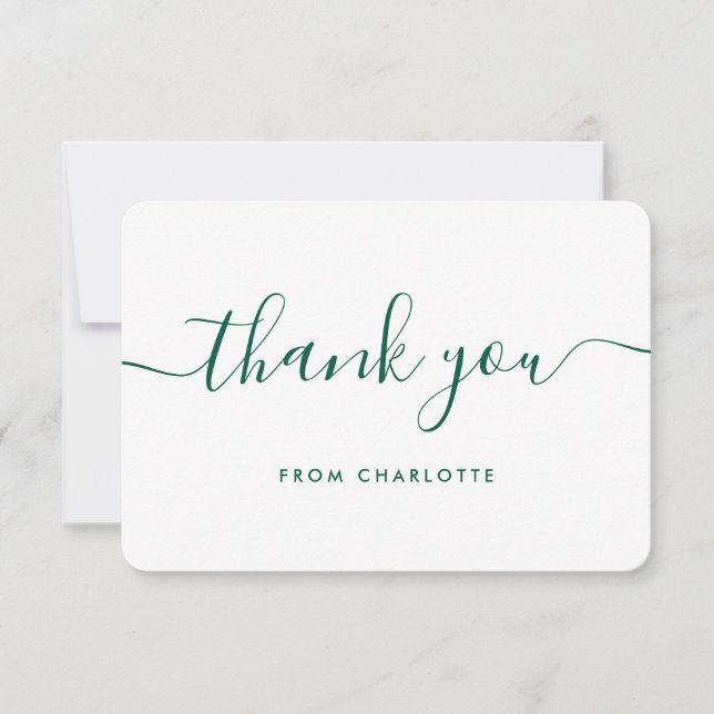 Carte De Remerciements Emerald Green Script Wedding shower (Devant)