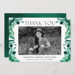 Carte De Remerciements Emerald Green Watercolor Crystals Photo Graduation