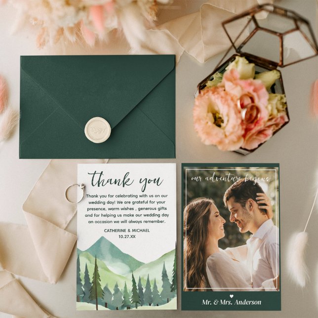 Carte De Remerciements Emerald Greenery Mountain Pine Rustic Mariage (Créateur téléchargé)