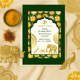 Carte De Remerciements emerald ivoire hindou orné paon om mariage
