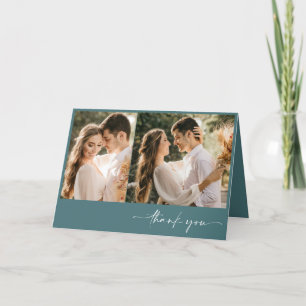 Carte De Remerciements Émeraude Vert Deux Photo Élégant Mariage Remerciem