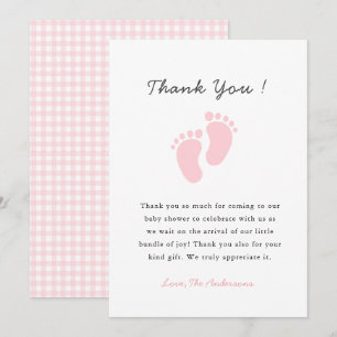 Carte De Remerciements Empreinte de bébé mignon Fête de bébé fille